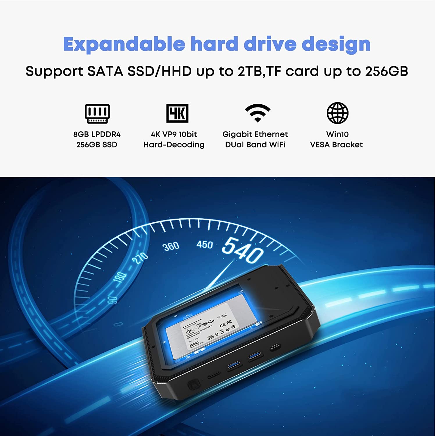 CHUWI Herobox Mini PC, 8GB LPDDR4/256GB Intel Celeron N5100